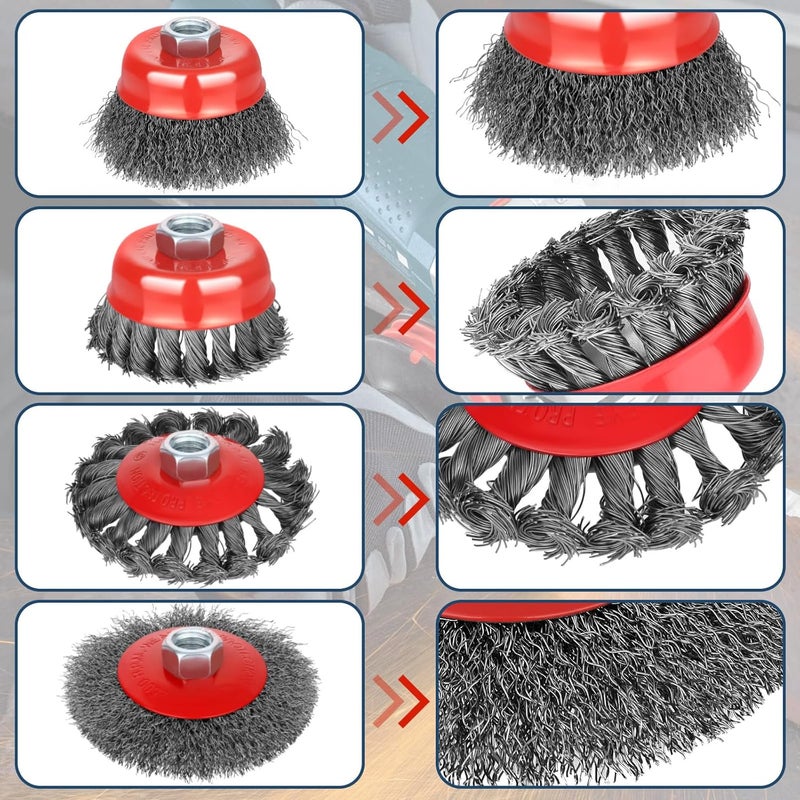 tchrules 7pcs Wire Wheel for 4 1/2 Angle Grinder Wire Wheel Brush Cup Set with Threaded Arbor, Angle Grinder Wire Wheel for Rust, Corrosion, Paint Removal - Image 5